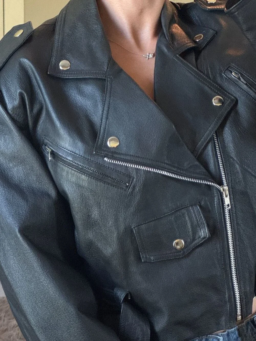 Vtg Wilsons Cropped Leather Jacket Womens L 90s Moto Bikercore Motorcycle Belted